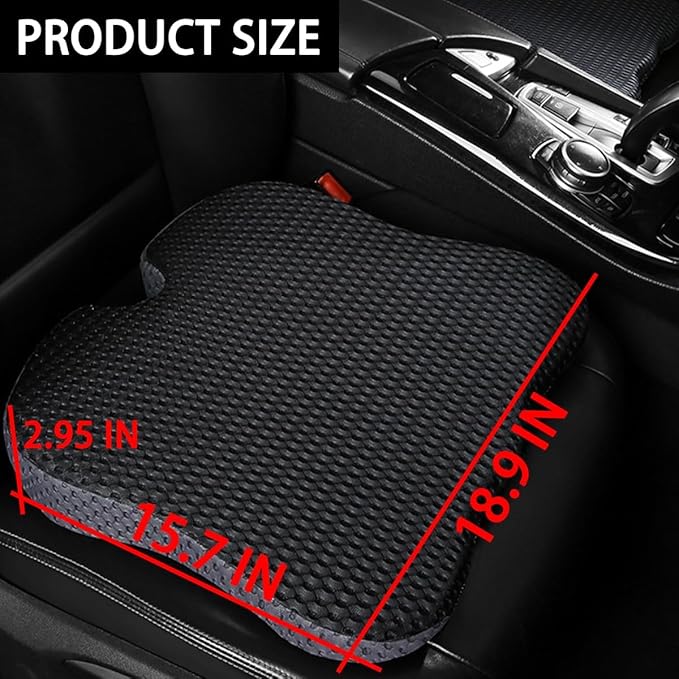 Car Seat Cushion, Auto Gel Infused Memory Foam Cushion for Driver Comfortable Driving Hip Pressure Relief Office Chair, Universal for Vehicles and Office Chairs (Black/Gray)