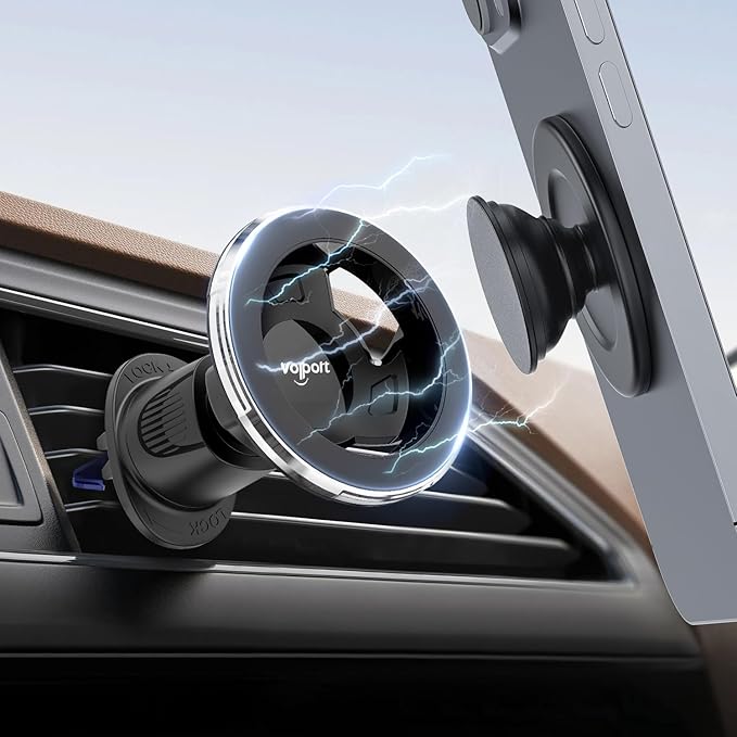 for Magsafe Vent Mount [Horizontal/Vertical]: Ultra Strong Magnetic Car Phone Holder, Circle Magnet Air Vent Stand for Mag Safe Phone Grip, iPhone 16 15 14 Pro Max Samsung Cellphone Case, Ring Holder