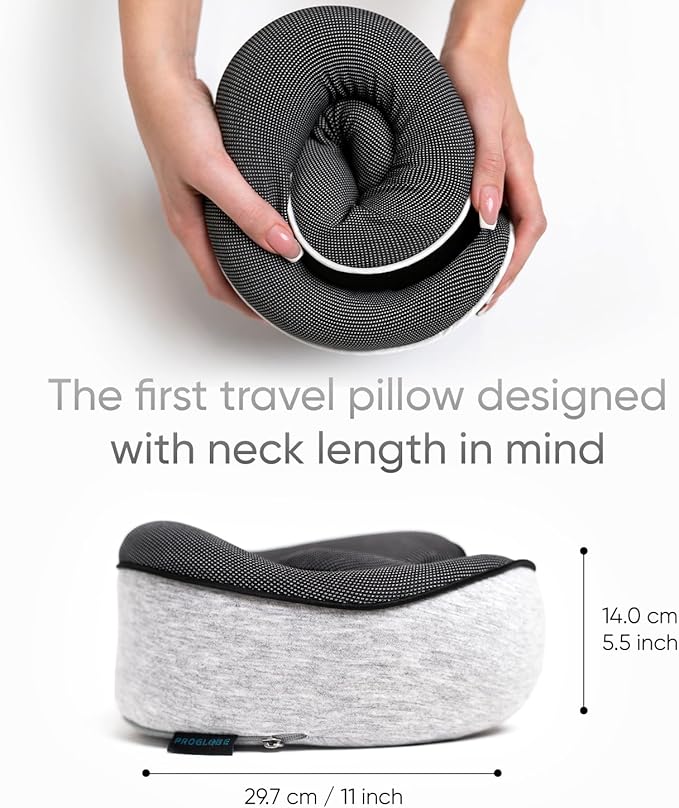 Proglobe Travel Neck Pillows for Airplanes, Sleeping Essentials for Long haul Flights, 360° Head Support, Car and Airplane Kit with 3D Contoured Eye Mask, Earplugs and Luxury Mesh Bag (Adult, Grey)