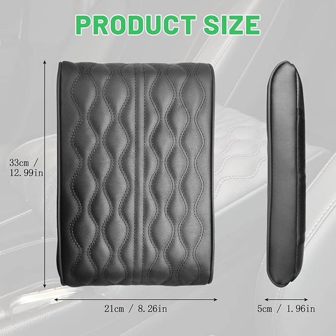 Center Console Heighten Cover Universal Leather Memory Foam Armrest Booster Cushion Car Interior Accessories Arm Rest Storage Box Protector for Cars, SUVs, Trucks (Black)