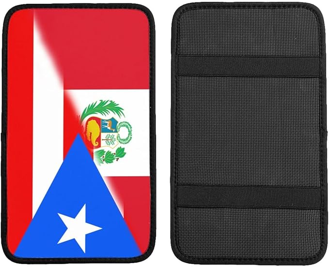 Puerto Rico Peru Peruvians Flag Auto Center Console Armrest Cover Car Handrail Box Cushion Pad Mat Universal Fit Most Vehicle Sedan Truck SUV Soft Comfort Decor Accessories
