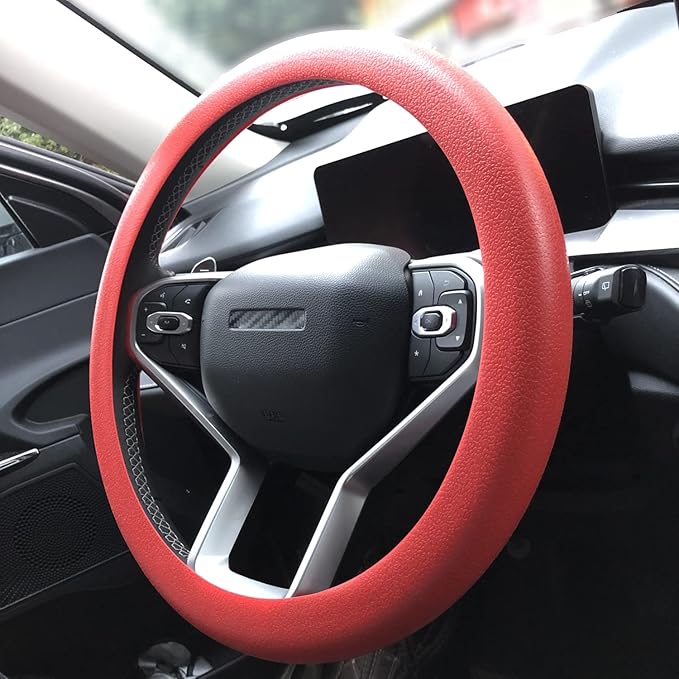 Red Car Steering Wheel Cover: RPKEY 13.5 to 15 inches Silicone Steering Cover Compatible with Most of Car Models | Replacement for Steering Wheel Cover