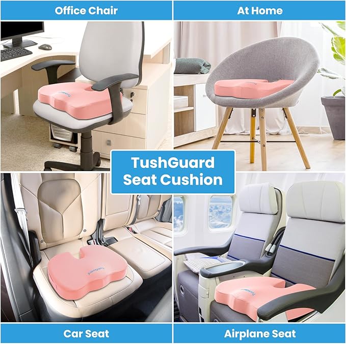 TushGuard Seat Cushion, Office Chair Cushions, Car Seat Cushion, Non-Slip Sciatica & Back Coccyx Tailbone Pain Relief Chair Pad, Memory Foam Butt Pillow for Computer Desk, Office Chair(Pink, XXL)