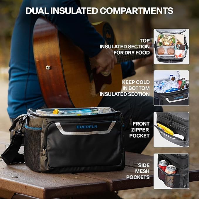EVERFUN Small Cooler Bag 24/48 Can Insulated Lunch Box Double Deck Soft Leak-Proof Waterproof Collapsible Ice Chest for Men Women Work Travel Car Trip Picnic Beach