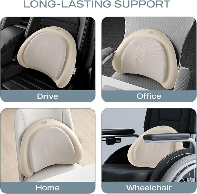 Skechers Lumbar Pillow Premium Memory Foam, Double-Layer-Office Chair Cushion for Tailbone Pain Relief,Butt Pillow for Office Chair,Car seat Cushion,Long Sitting Office Workers,and Car Drivers,Beige