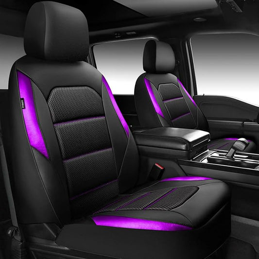 CAR PASS Memory Foam Car Seat Covers,Air Cool Mesh Thick Seat Covers Front Seats,Purple Metal Film Leather Seat Cover for Car,Universal Comfort for Most Car,Truck,Airbag Compatible,Black Purple