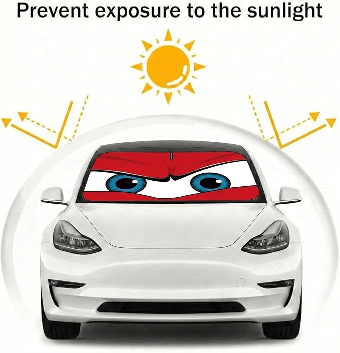 eygeufg Windshield Shade, Car Sun Shade for Front Windshield (Red, Tesla Model Y/3)