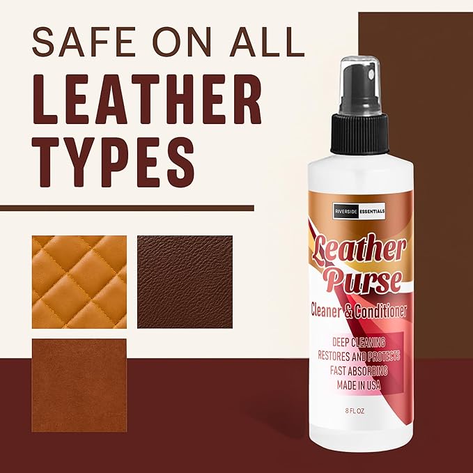 8oz Leather Purse Cleaner & Conditioner – 3-in-1 Spray for Handbags, Designer Bags & Luxury Purses – Deodorizes, Cleans, Conditions & Restores Leather – Safe on Finishes