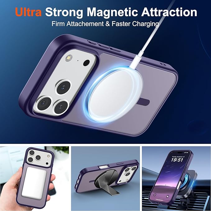 SUPFINE Magnetic for iPhone 17 Pro Max Case (Compatible with MagSafe)(Military Grade Drop Protection) Translucent Matte Shockproof with Anti-Fingerprint Phone Cover,Dark Purple