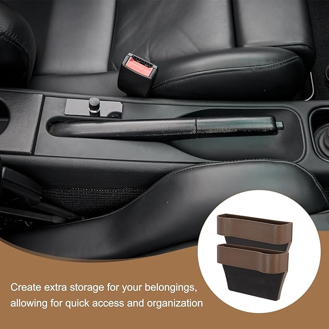 HARFINGTON Car Seat Gap Filler Organizer 10.2 x 6.5 x 2.8 Inch PP Universal Car Organizer Storage Box Between Seat and Console (Left) with Cup Holders for Phone Sunglasses Keys, Brown