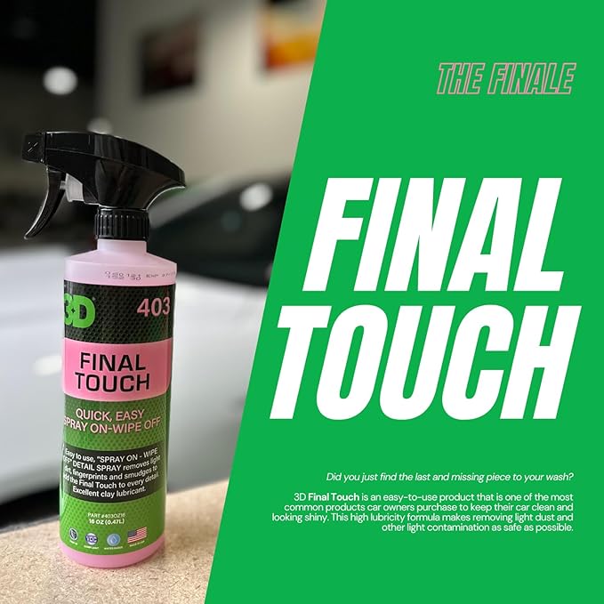 3D Final Touch & Eraser Gel Bundle – Quick Detail Spray + Hard Water Spot Remover – High Gloss Shine + Paint Safe Water Spot Cleaning – 16oz Each