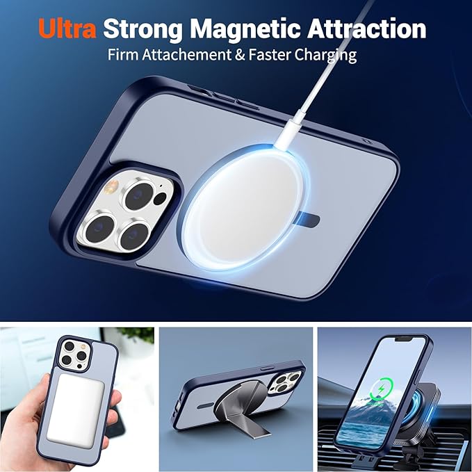 SUPFINE Magnetic for iPhone 12 Pro Max Case (Compatible with MagSafe) (10 FT Military Grade Drop Protection) Slim Translucent Matte Shockproof with Anti-Fingerprint Phone Case,Navy Blue