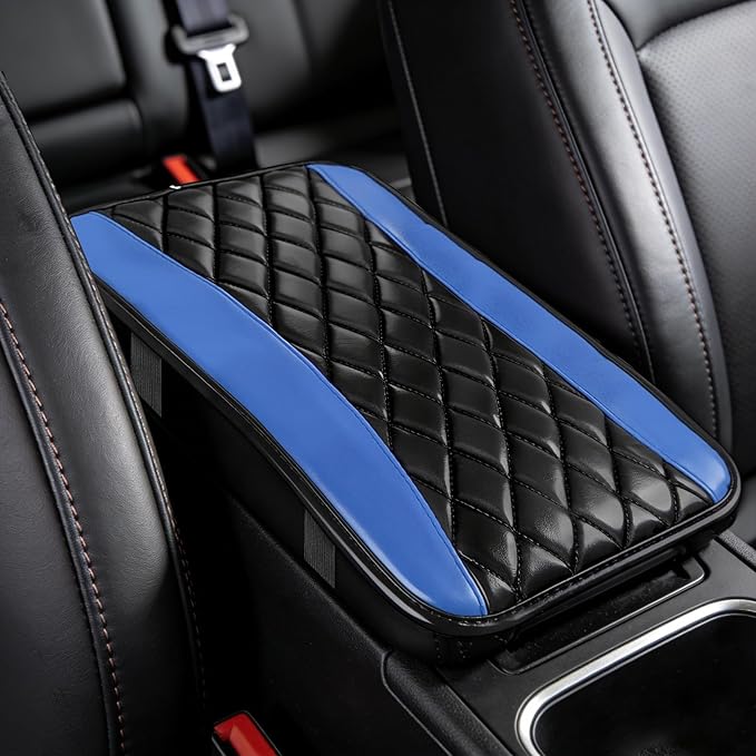 Car Center Console Cushion Pad, Arm Rest Covers, 12.6"×7.5" Leather Waterproof Auto Armrest Seat Box Protector, Auto Comfortable Center Console Cover Universal for Most Vehicles (Blue)