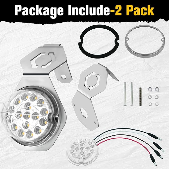 2PCS 17 LED Watermelon Lights with Stainless Steel Bracket, Dual Revolution Turn Marker Light Amber to Purple with Mounting Plate for Freightliner Kenworth Peterbilt Trailer Heavy Truck