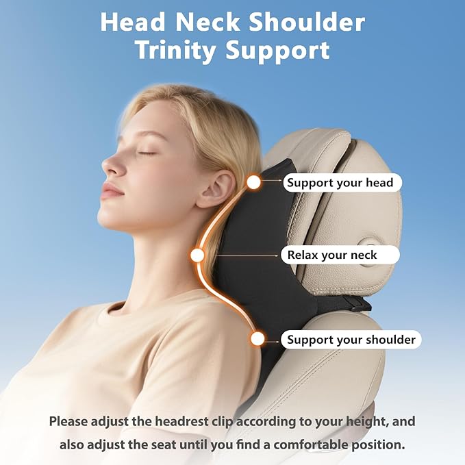 BABUR Car Headrest Pillow | Ergonomic Memory Foam Neck Shoulder Support Pillow with Adjustable Design & Enlarged Surface | Pain Relief for Driving Travel Sleeping | Brown 1 Pack