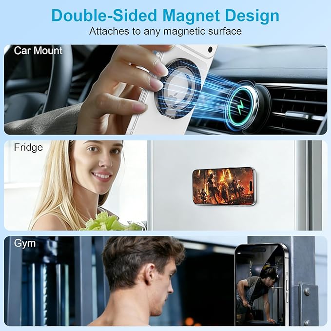 MagSafe Phone Ring Holder, 360° Rotation Magnetic Phone Grip Kickstand with Double-Sided Magnet Mag Safe Finger Ring Stand for Samsung S26 S25 FE S24 Ultra iPhone 17/16/15/14 Pro Max Google Pixel 10a