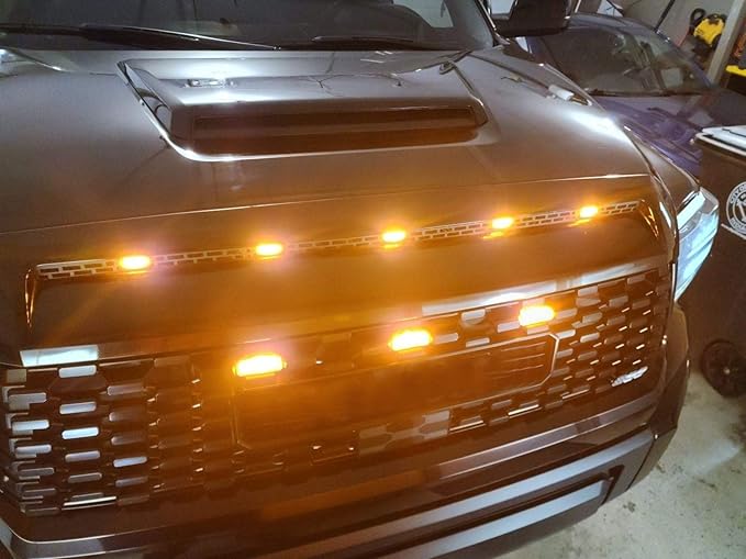 iJDMTOY Clear Lens Amber Yellow Full LED Front Upper Hood Bulge Insert Replacement Lighting Kit Compatible with Toyota 2014-2021 Tundra