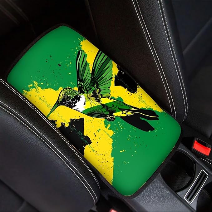 Armrest Cover Auto Center Armrest Mat Soft Car Console Pad, Jamaica Flag Hummingbird Auto Center Console Cover for Most Car Decoration