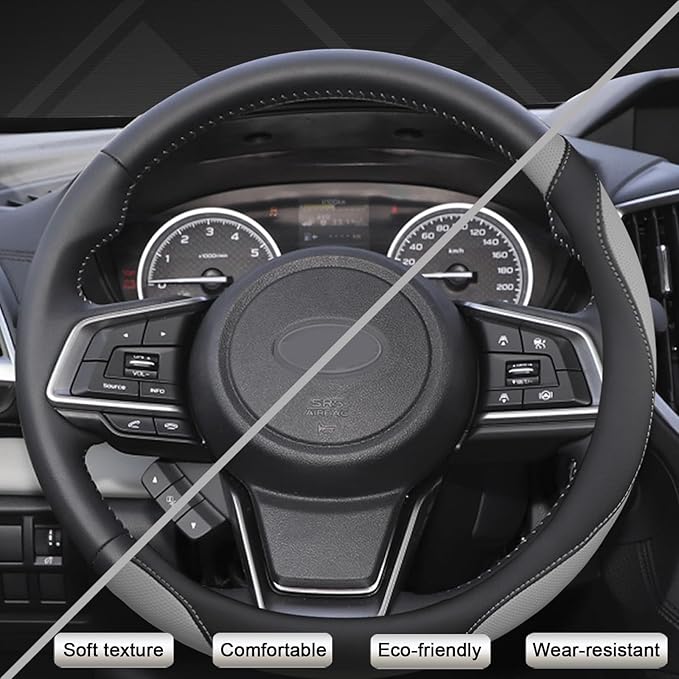 West Llama Customized Auto Car Steering Wheel Cover for Kia Sportage Sorento Spectra Forte 14.5-15 inch (Gray+Black-Standard Size)