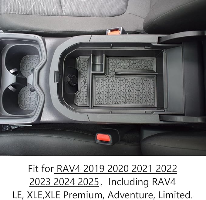 EDBETOS Center Console Organizer Tray Compatible with Toyota RAV4 2019 2020 2021 2022 2023 2024 2025 and 2021-2025 RAV4 Prime Accessories Armrest Secondary Storage Box (Black Trim)