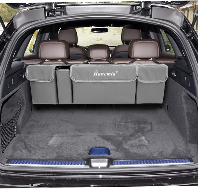 Car Trunk Organizer and Storage, Backseat Hanging Organizer for SUV, Truck, MPV, Waterproof, Collapsible Cargo Storage Bag with 4 Pockets, Car Interior Accessories (Gray)