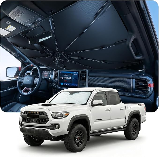 Windshield Sun Shade Umbrella for Toyota Tacoma Accessories 2016-2025 2026, UV Block Tacoma Sun Shade for Car Windshield, Heat Shield Truck Sunshade for Tacoma Front Windshield Cover.