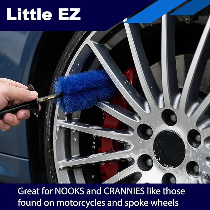 EZ Detail Brush Little - Wheel Rim Cleaner for Cars, Bike, Trucks, Motorcycle, and Other Vehicles. Non-Scratch Auto Detailing Tool, Easily reaches Nook and Crannies