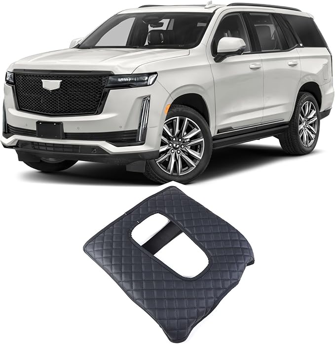 Center Console Armrest Seat Box Cover Compatible with Cadillac Escalade 2015-2020, Cushion Lid Protector Pad Anti-Scratch Interior Accessories (2015-2020 Black)