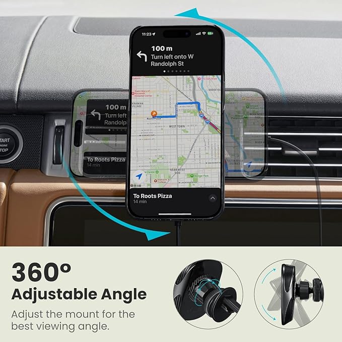 pitaka Magnetic Car Mount for iPhone 16/15/14/13 Series, Magnetic Car Charger with NFC Feature, 360 Degree Rotation [MagEZ Car Mount Pro 2, Universal]