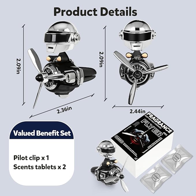 Bear Pilot Car Fresheners Vent Clip Cute Teddy New Car Scent Automotive Air Fresheners Cartoon Air Outlet Aromatherapy Ornament Valentine's Gifts for Him Her Friends, Families (Silver)