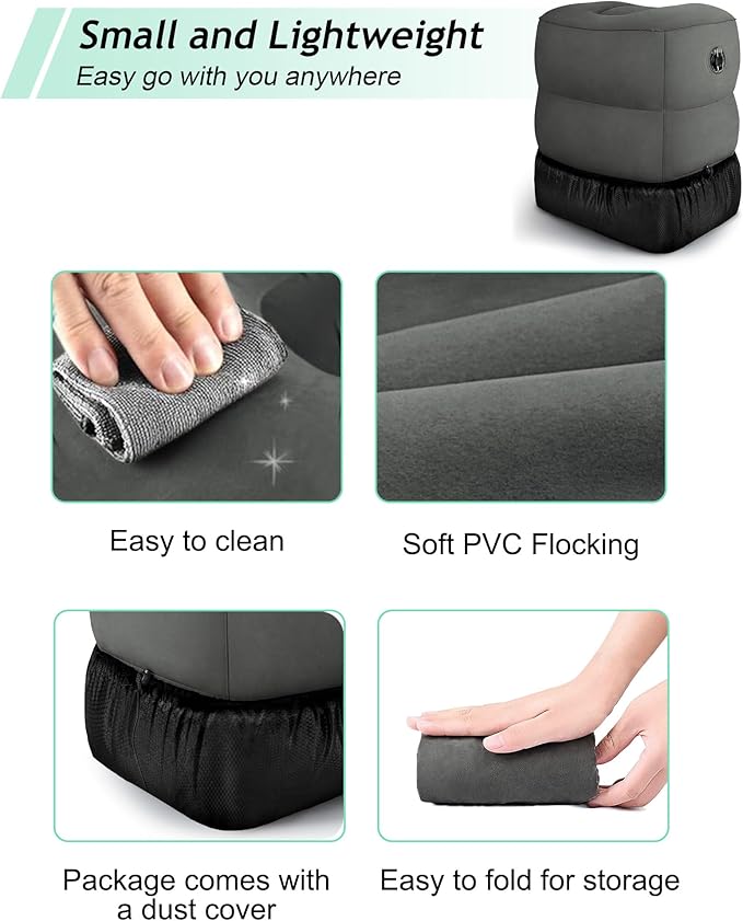 JefDiee Inflatable Foot Rest Pillow, Kids Airplane Bed, Adjustable 3 Layers Height Leg Rest Pillow, Airplane Travel Essentials Great for Airplane, Office, Home, Trains, Cars