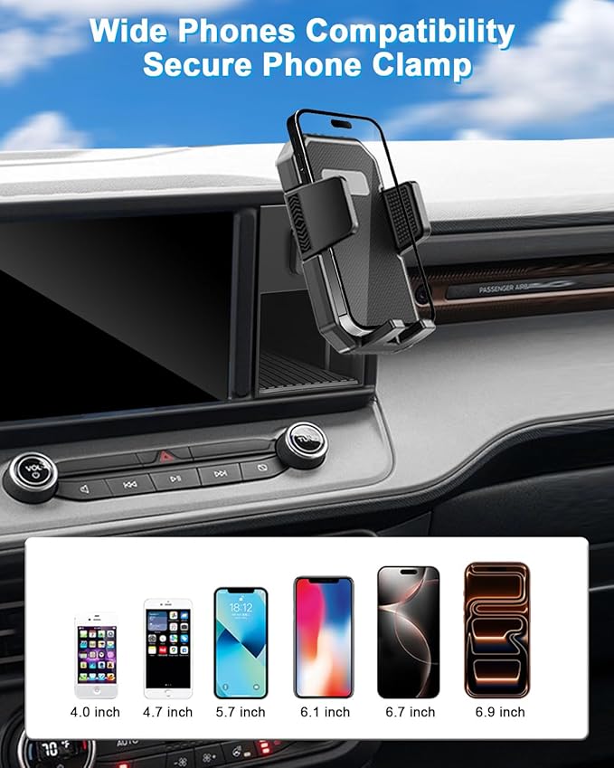 PZK Car Phone Holder for Ford Maverick 2022 2023 2024 Accessories Auto Lock Car Phone Mount with Cubby Insert Stroage Box Trunk Dash Mount Hands Free 360° Rotation