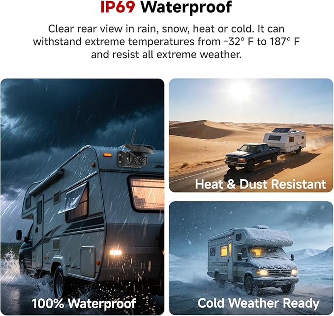 Magnetic Wireless Backup Camera for RV - 15000mAh Battery Solar Powered Reverse camera System with 1080P 7in Monitor, 500ft Stable Range 4CH Split Screen for Horse Trailer Truck Pickup Tractor
