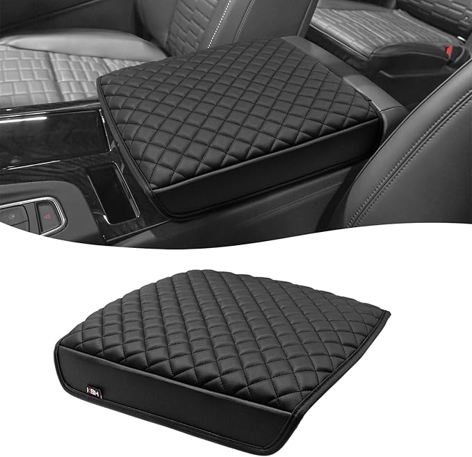 KBH Center Console Armrest Cover for Cadillac Escalade 2021-2026, Vinyl Leather, Car Arm Rest Lid Protector Cushion, Interior Accessories, Anti-Scratch, Black