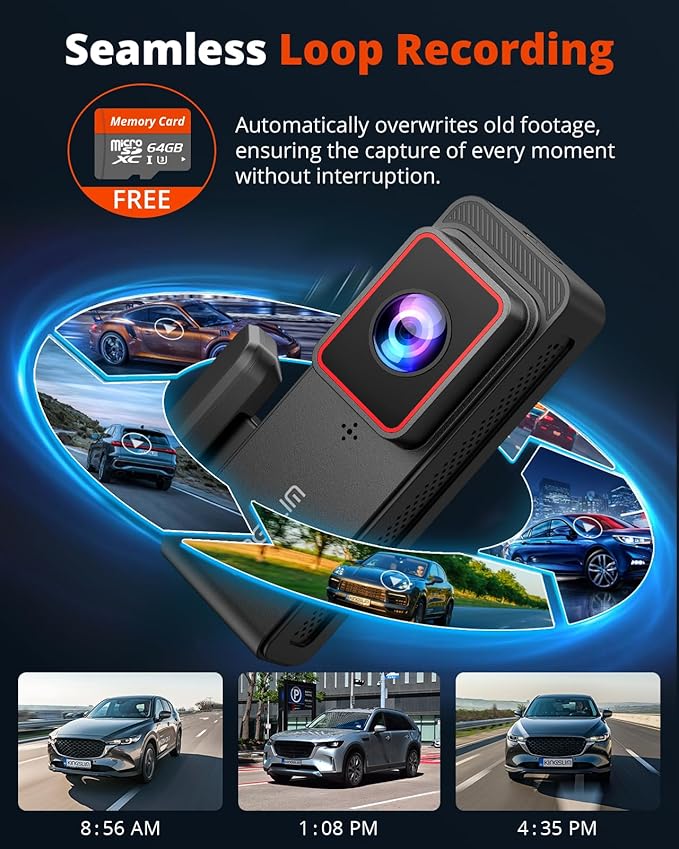2K Dash Cam Front and Rear with 64GB SD Card, Wireless WiFi Dash Camera for Cars, 1.5'' Screen Mini Dashcam Front and Back, Support G-Sensor/Time Lapse 2 Kinds Parking Monitor