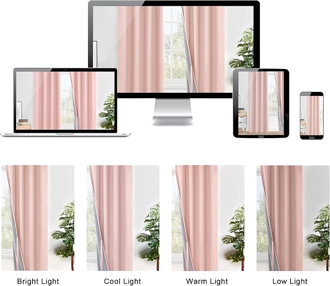XWZO 100% Blackout Curtains 63 Inches Long - Heat and Full Light Blocking Window Treatment with Black Liner for Bedroom/Nursery with Tiebacks, Grommet Top, Blush Pink, W42 x L63, Set of 2