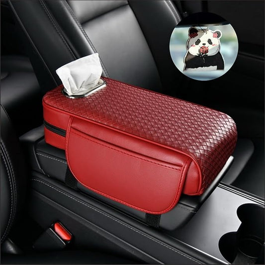 Car Armrest Cushion Cover Car Center Console Memory Foam Booster Pad with Storage Pocket and Tissue Hole for Sedan Vehicle (Red, 12.99 * 7.09 * 2.95'' / 33 * 18 * 7.5 cm)