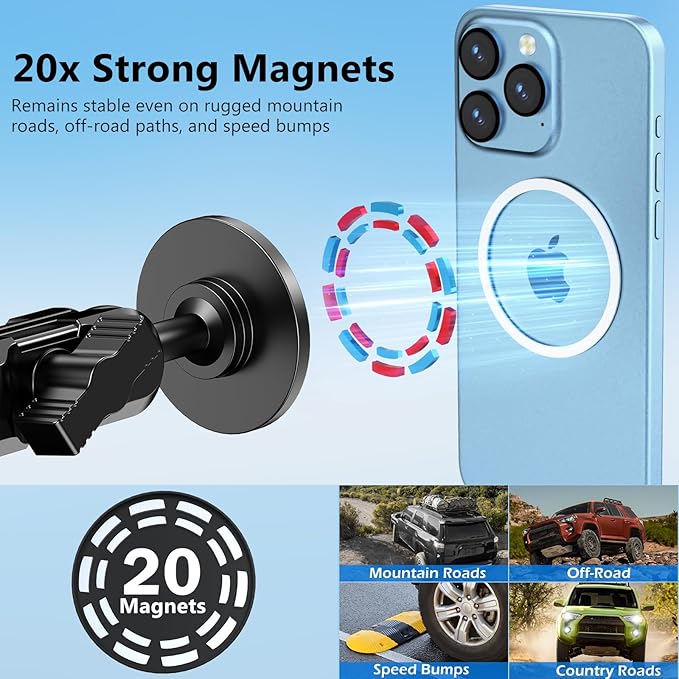DIAMOOKY Metal Magnetic Phone Mount for Toyota 4Runner 2024 2023 2022 2021 2020-2010 5th Gen 4runner Accessories Dash Cell Phone Holder Adjustable Phone Stand Fit for All Smartphone