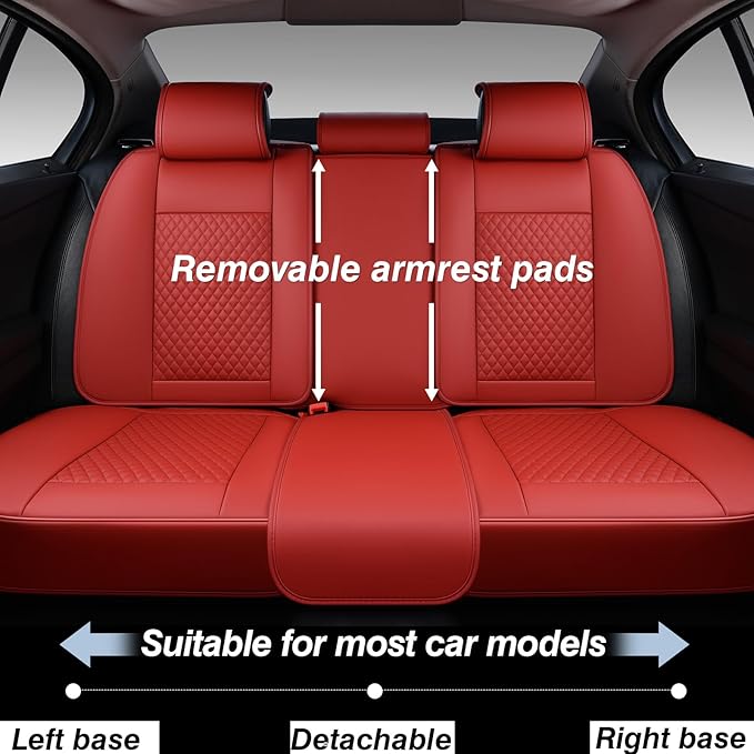 KEYOOG Car Seat Covers Full Set, 5-Seater Waterproof and Breathable Nappa Leather, Fit for Front and Rear Seats of Cars, Compatible with Airbags, Car Seat Protector Covers for Most Cars - Wine red