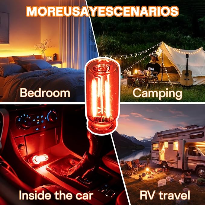 2 PCS Car USB Night Light Bulb, Touch Dimmable Car Interior Ambient Lights, Mini Retro Glass Bottle LED Lamp, Plug-in USB Mood Light for Vehicle, Bedroom, Camping(Red)