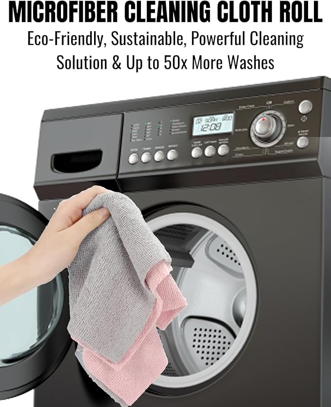 30 Pack Microfiber Cleaning Cloth Roll Tear Away Towels, 12" x 12", Reusable Cleaning Rags and Microfiber Shop Paperless Towels for Cars, Garage and Household Cleaning Supplies Organizer