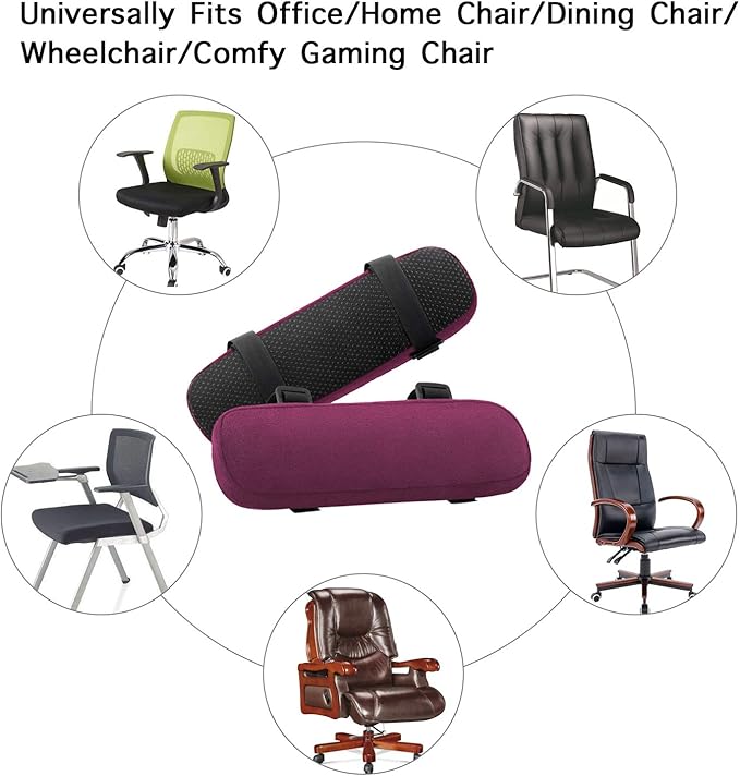 MOSISO Chair Armrest Pads (2 Pack), Memory Foam Home/Office Chair Arm Rest Covers Comfy Computer Gaming Elbow Cushion Removable Washable Elbow Support Forearm Pressure Relief, Wine Red