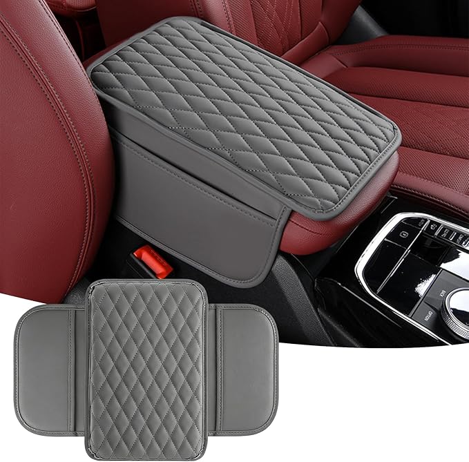 Car Center Console Cover, Upgraded Microfiber Car Armrest Cover Cushion, with 2 Storage Bags Scratch, Resistant Leather Cars Armrest Storage Box Universal Vehicles Accessories (Gray)