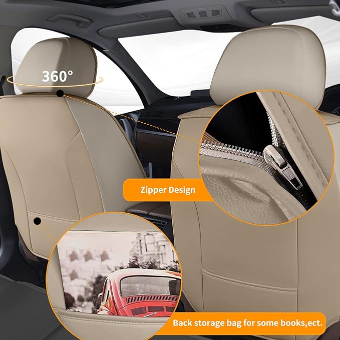 Car Seat Covers Fit for Kia Sorento 2007-2023 2024 2025 Full Set Leather Seat Covers Set with Lumbar Support Premium Automotive Cushion Protector(5 Seat, Beige)