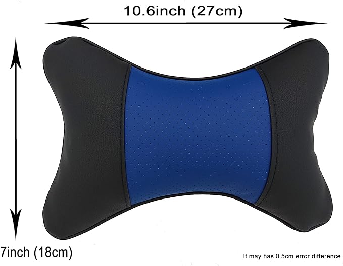 Car Neck Pillows Both Side Pu Leather 2pieces Pack Headrest Gogodog Fit for Most Cars Filled Fiber Universal Car Pillow (Black Blue)