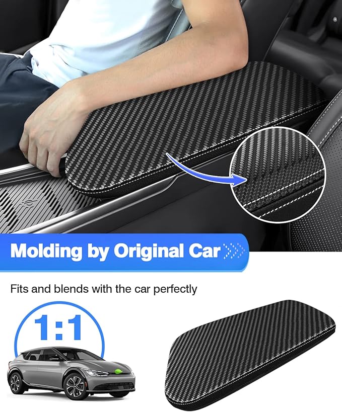 Autorder Center Console Cover for Kia EV6 2022-2025 2026 Accessories Carbon Fiber Armrest Cover Anti-Scratch Middle Console Pad Leather Armrest Protector