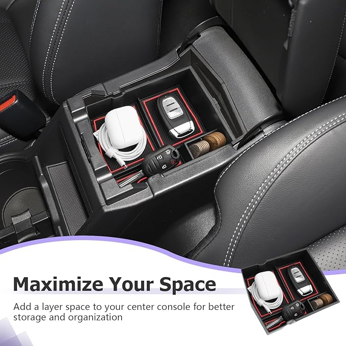 LUWU Center Console Organizer Compatible with 2019 2020 2021 2022 2023 2024 Subaru Forester Accessories Armrest Console Secondary Storage Box Insert Tray ABS Material Red