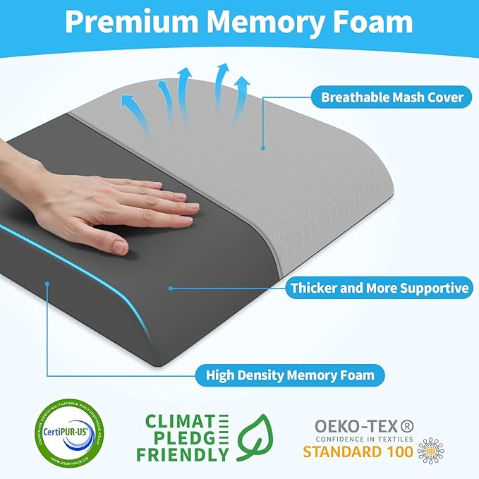 XLarge Seat Cushion, Memory Foam Cushion for Long Sitting Hours on Office Chair, Home & Car, Non-Slip Chair Pad for Relieving Back & Sciatica & Hip & Coccyx Pain (Light Grey)