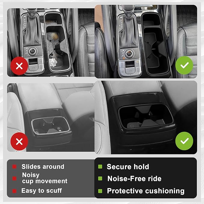 Muslogy Center Console Cup Holder Inserts Compatible with Kia Telluride 2020-2025 2026 Accessories Middle Console Front and Rear Drink Stopper Non-Slip TPE Organizer Cup Holder Replacement 2PCS Set