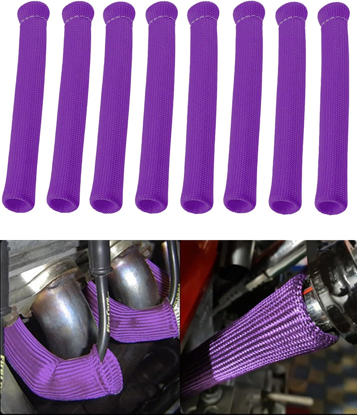 Spark Plug Wire Cover Replacement - 8 PCS 2500° Spark Plug Heat Sleeve, 6 Inches Spark Plug Wire Heat Shield Boots Protector Protection for LS1 / LS2 SBC BBC 350 454 Car Truck, Purple
